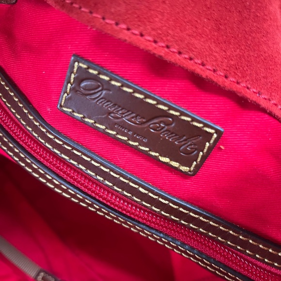 Dooney & Bourke Red Suede Tote with Leather Trim | Statement Lock Bag - Picture 9 of 11